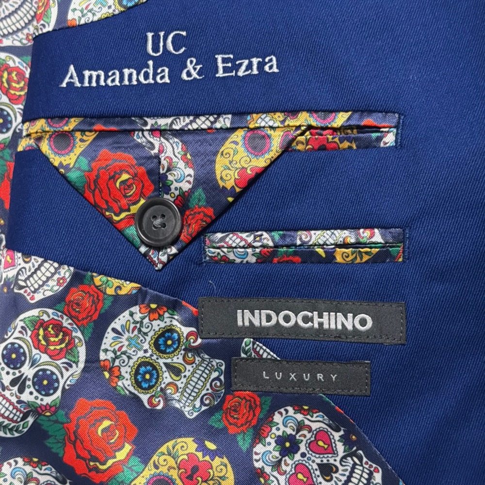 Indochino Custom Suit Mens 46R 43x27 Wool Cashmere Skull Bespoke Luxury Wedding - Picture 2 of 16